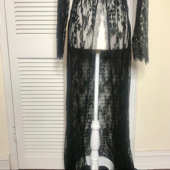 NWOT Black Long Sleeve Lace Lingerie Gown - Picture 4 of 6